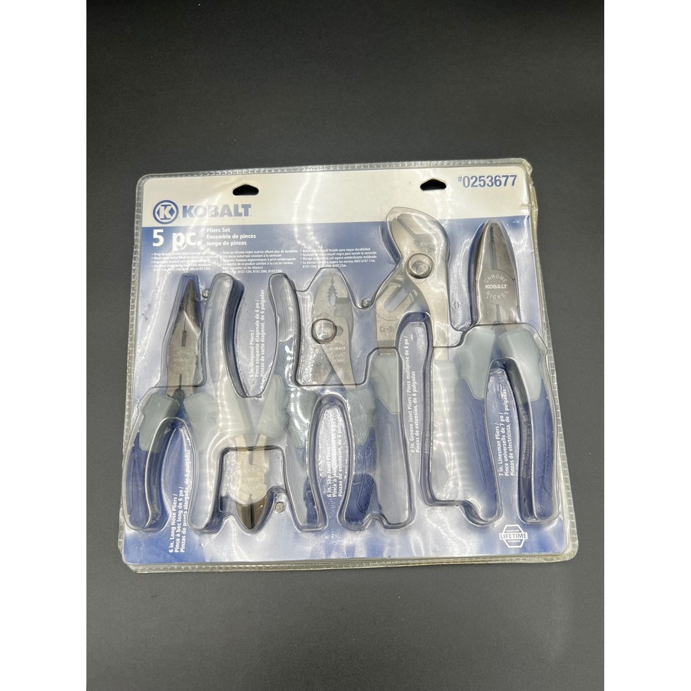 Kobalt 5 Piece Pliers Set Chrome Nickel Steel Ergonomic Grips 0253677 NEW